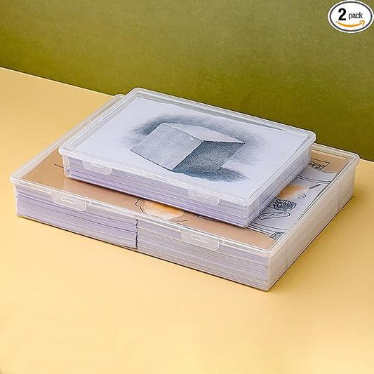 Clear Plastic File Storage Boxes with Lids for Files,Stackable File Box,File Portable Paper Case,Containers for Organizing Paper, Letters, Documents, Art Supplies (Clear-A3+A4)