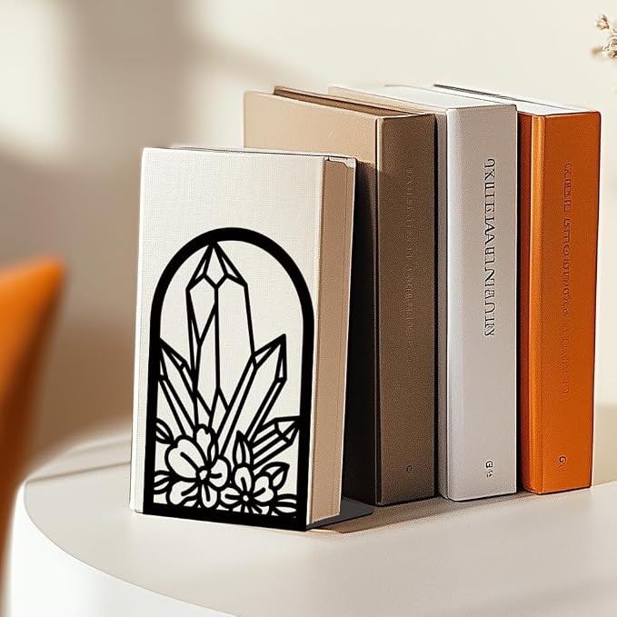 Crystal Flower Book Shelf Decorative Bookends for Shelves, Book Ends for Heavy Books, Metal Bookends for Desk Organizer, Office Library Decor Decorative Books for Home Decor