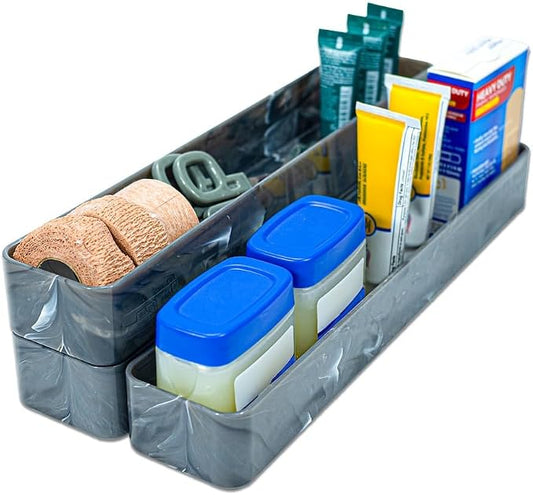 Best Kept | Pantry Organizer | Plastic | Shower Shelves | Makeup Brush Organizers | 3-Piece Grey Marble Trays