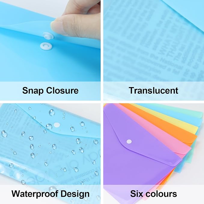Plastic Envelopes 10 Pack Clear Document Folders，Plastic Envelopes with Snap Closure, Poly Folder File Folder for School Home Work Office Organization (6.1 * 4.5 inch)