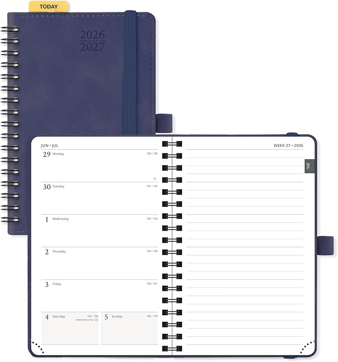 POPRUN Pocket Planner 2026-2027 (JUL 26-JUN 27), Purse Size 4" x 6.25", Small Pocket Calendar for Purse, Academic Weekly and Monthly Calendar with Ruler, Spiral Softcover, 100GSM - Navy Blue