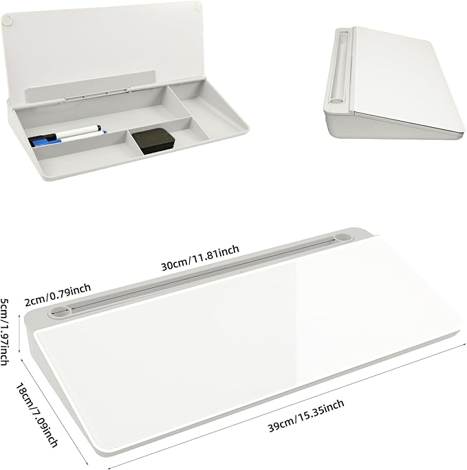 Desktop Whiteboard, Glass Dry Erase Board, Desk Board Buddy,Computer Keyboard Stand,Desk Whiteboard Organizer for Home,Office,School Supplies(White)