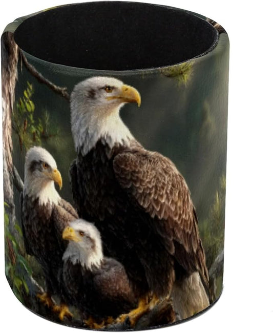 Eagle Family Pen Holder Pencil Organizer for Desk, 3.1” x 3.1” x 3.9” Pencil Cup Office Supplies, Large Capacity Cute Pen and Makeup Brush Holder for Desktop, Home, School