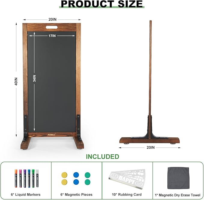 Magnetic Chalkboard Easel Sign Sidewalk - 40 x 20 Inches, Large Stand up Chalk Board Signs, Double Sided Outdoor Chalkboard Display for Restaurant Cafe Shop Wedding Party or Business, Brown