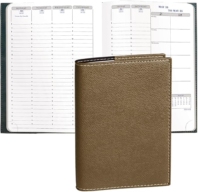 Exacompta 2027 Visual - Weekly/Monthly Planner - 12 Months, Jan. to Dec. - 6" x 8 1/4" - Grained Faux Leather Club Bronze Cover - Time Management Appointment Organizer