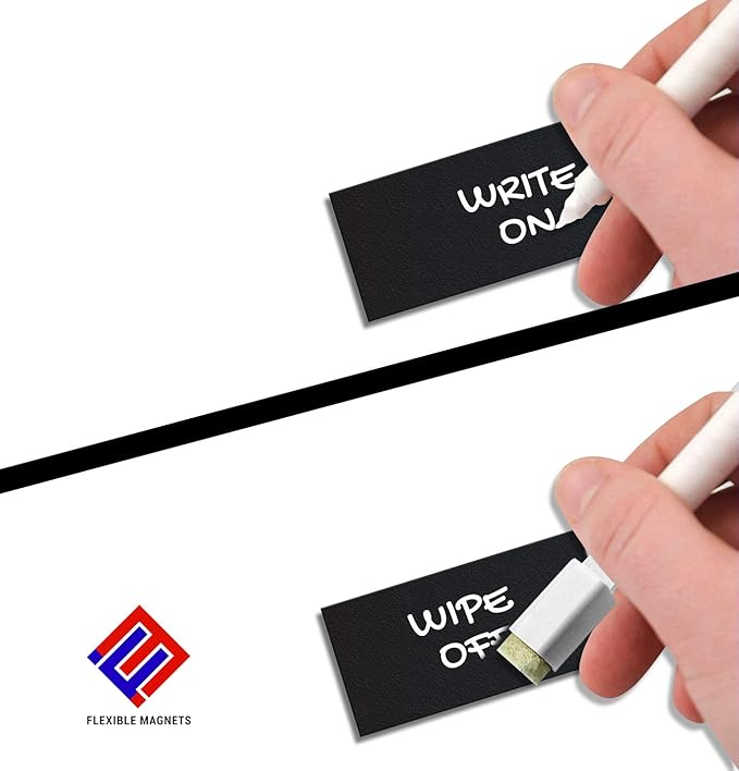 Black Dry Erase Chalkboard Magnetic Shelf Label Magnets. Perfect for Kitchen of Office. (1" x 5" (10 Pieces)