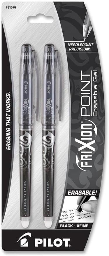 Pilot, FriXion Point Erasable & Refillable Gel Ink Pens, Extra Fine Point 0.5 mm, Pack of 2, Black