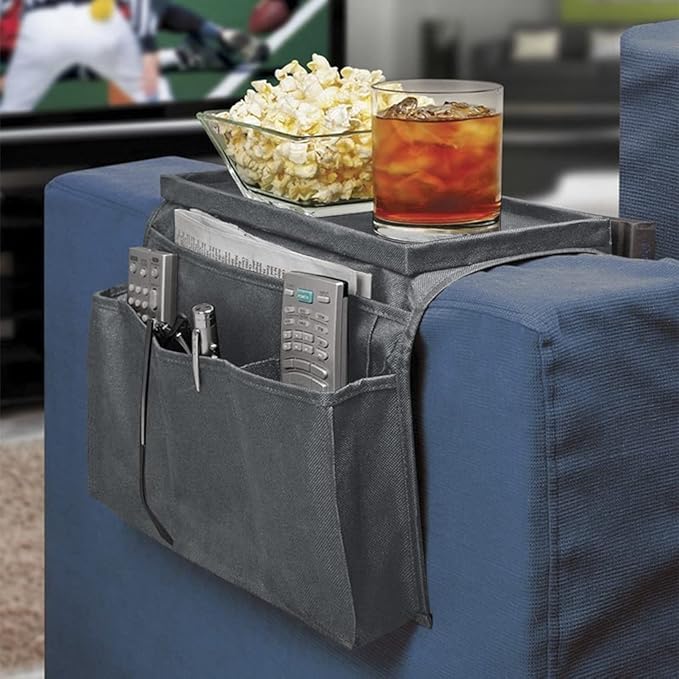 Couch Sofa Armrest Organizer Arm Chair Caddy Bedside Storage Pockets Bag with Snacks Tea Cup Holder Tray Recliner Armchair Remote Control Glasses Cellphone Books Magazines Hanging Pouch Home Organiser