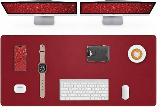 AFIING Large Desk Mat 55" x 24" - PU Leather Desk Pad Protector, Waterproof Non-Slip Extended Mouse Pad for Office Desk, Keyboard, Laptop and Home Workspace Red