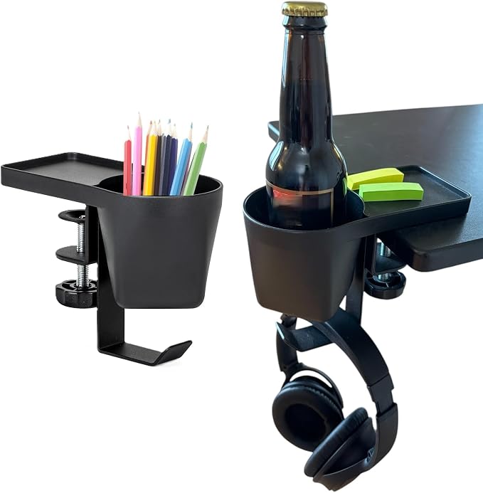 MAX SMART Desk Organizer with Cup & Headphone Holder, Clamp-On | More Desk Space | Essentials Within Reach | Reduced Workspace Clutter | Home Office Ready