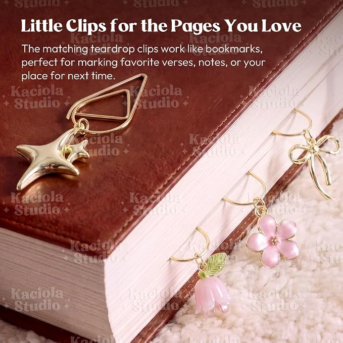 Kaciola Bible Charms Chain with 4PCS Planner Charms for Bible Study, Book Spine Bookmark, Journal Accessory, Unique Faith Jewelry Gift for Women (SJ-02)