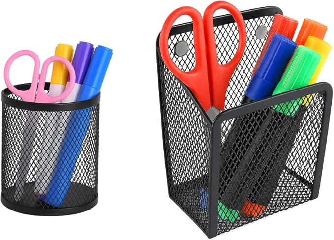 Dranup Back to School Magnetic Locker & Fridge Organizer Set - 2 Metal Pen Holders, 1 Iron Clip, 3 Magnetic Flower Decorations | Dorm Room & Kitchen Organization