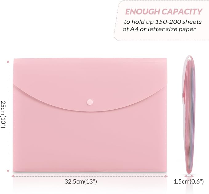 SKYDUE Cute Accordion File Organizer, Expanding File Folder with 8 Pockets, Document Organizer with Colorful Tabs for School, Office, Hospital Tax, Receipts Storage Letter/A4 Size Pink