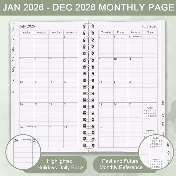 2026 Pocket Planner/Calendar - January 2026 - December 2026, A6 Weekly & Monthly Organizer Notebook & Journal to Track Goals, Easy to Organize Your Daily Life, 3.75" x 6.75", Green
