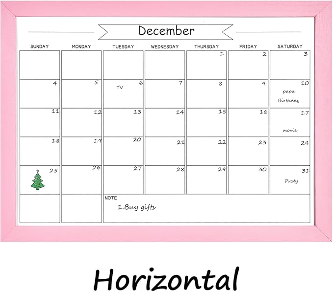 TORASO Dry Erase Monthly Calendar Board, Magnetic Whiteboard for Wall, Office/School/Home, Solid Wood Pink Frame Hanging Board 10.5"x 14.5"(YL-Pink-2737-B)