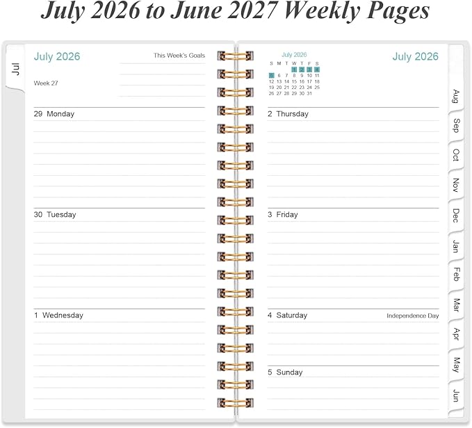 2026-2027 Pocket Planner/Calendar - 2026-2027 Planner from July 2026 - June 2027, Planner 26-27 with 12 Tabs, Twin-Wire Binding, Inner Pocket, 3.75" x 6.75, Green