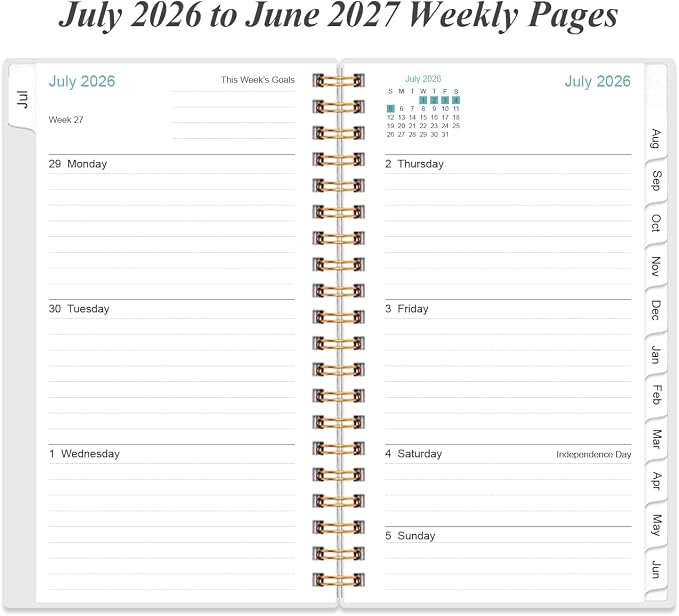 2026-2027 Pocket Planner/Calendar - 2026-2027 Planner from July 2026 - June 2027, Planner 26-27 with 12 Tabs, Twin-Wire Binding, Inner Pocket, 3.75" x 6.75, Blue Leaf Flower