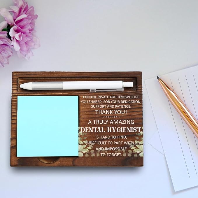 Dental Hygienist Desk Organizer, Thoughtful Gift for Dental Professionals, Office Decor for Hygienists, Motivational Appreciation Gift, Wooden Sticky Note Holder, LQQ37