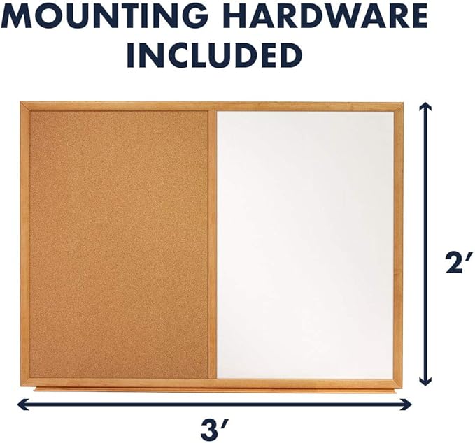 Quartet Combination Whiteboard & Corkboard, 3' x 2' Combo White Board & Cork Board, Oak Finish Frame (S553)