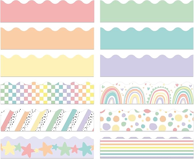 240 Pcs 236ft Holiday Bulletin Board Borders Colorful Rainbow Scalloped Border Trim Bulk Bulletin Decor for Classroom Back to School Decor(Candy Style)