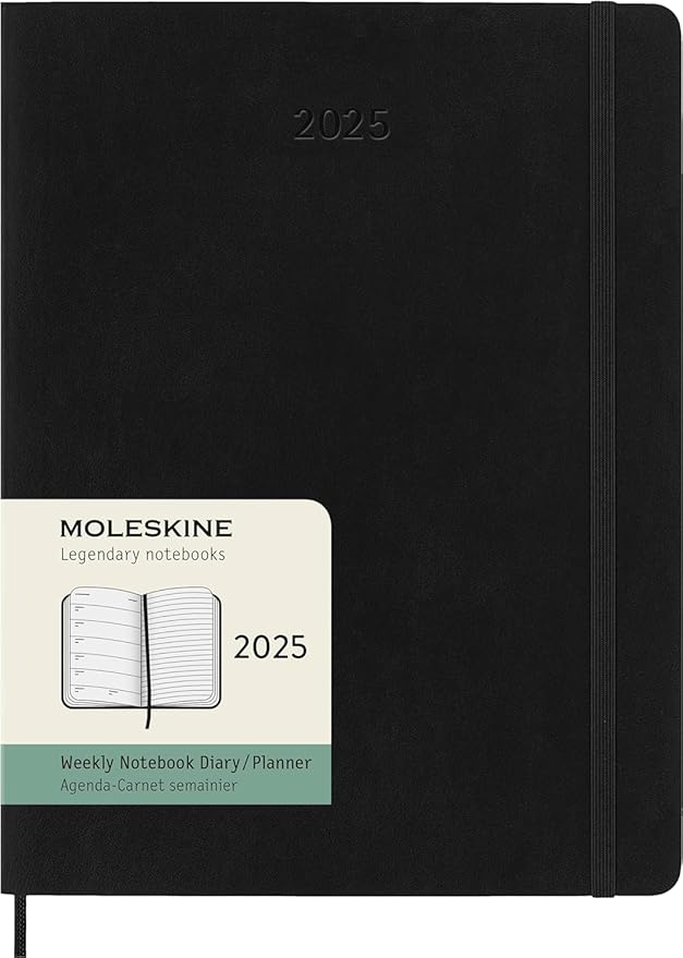 Moleskine Classic 12 Month 2025 Weekly Planner, Soft Cover, XL (7.5" x 9.75"), Black, 144 pages