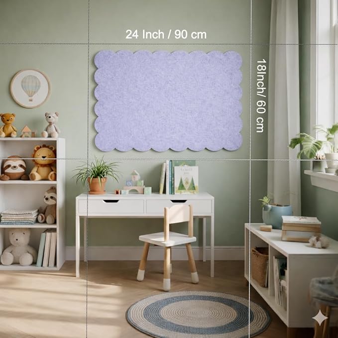 Scalloped Felt Bulletin Board 36 x 24 Inches, Large Decorative Vision Board for Wall, Office Memo & Photo Display for Home, Study & Dorm (Blue Gray)