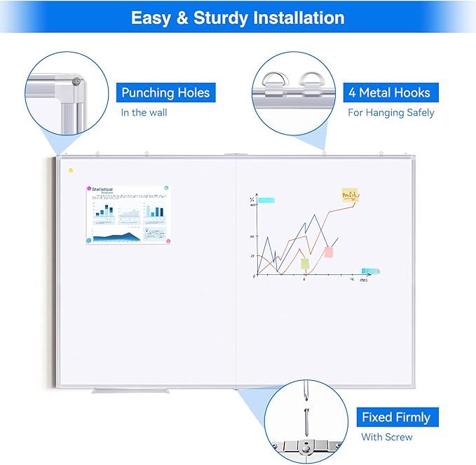 Magnetic White Board Dry Erase Board for Wall，48" x 46" (4ft x 3ft) Wall-Mounted Aluminum Frame Marker Board, Foldable Portable Whiteboard with a Long Pen Tray for School, Classroom, Office & Home