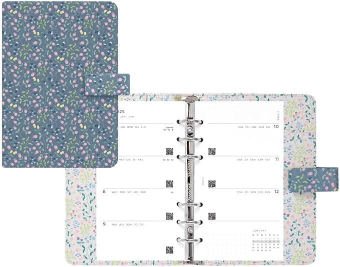 Filofax Meadow Organizer, A5 Size, Blue - Smooth, Leather-Look, Six Rings, Week-to-View Calendar Diary, Multilingual, 2025 (C021700-25)