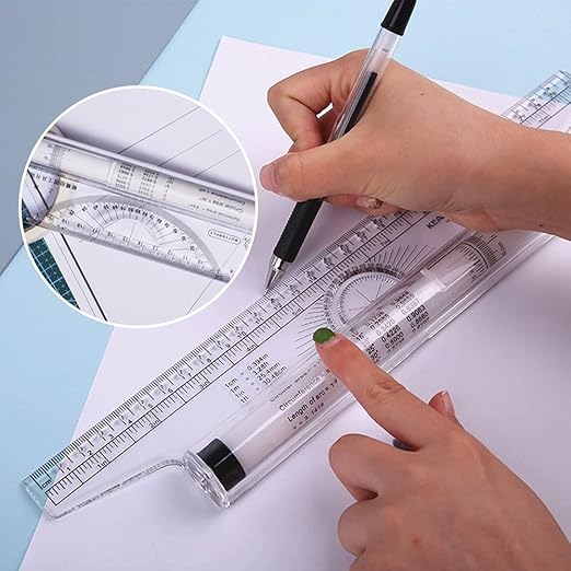 12 Inch Slide Ruler for Mathematics - 2 Pack Multifunctional Drawing & Rolling Ruler, Balancing Scale for Students, Artists, Architects, Engineers