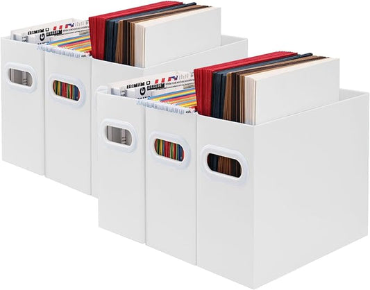 Collapsible File Organizer Box with Handle – Cardboard Hanging File Folder Storage Crate for Desk, Office, School, or Home – Colorful Portable Filing Box, Document Organizer, Magazine Holder