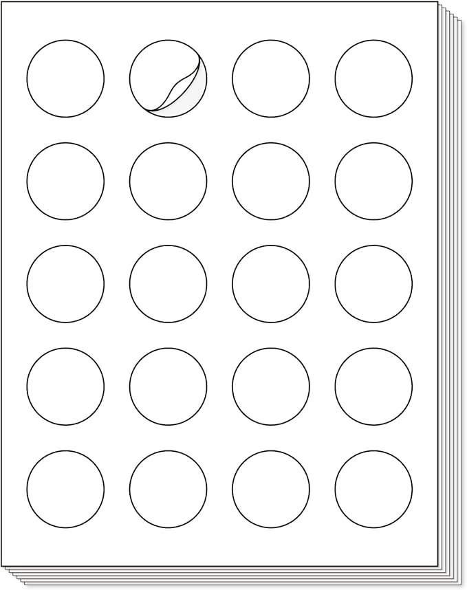 L LIKED 1.5'' Diameter Round Printable 500 Labels Sticker Labels for Laser/Inkjet Printer, Matte White Blank Circle Stickers, Strong Adhesive (25 Sheets)