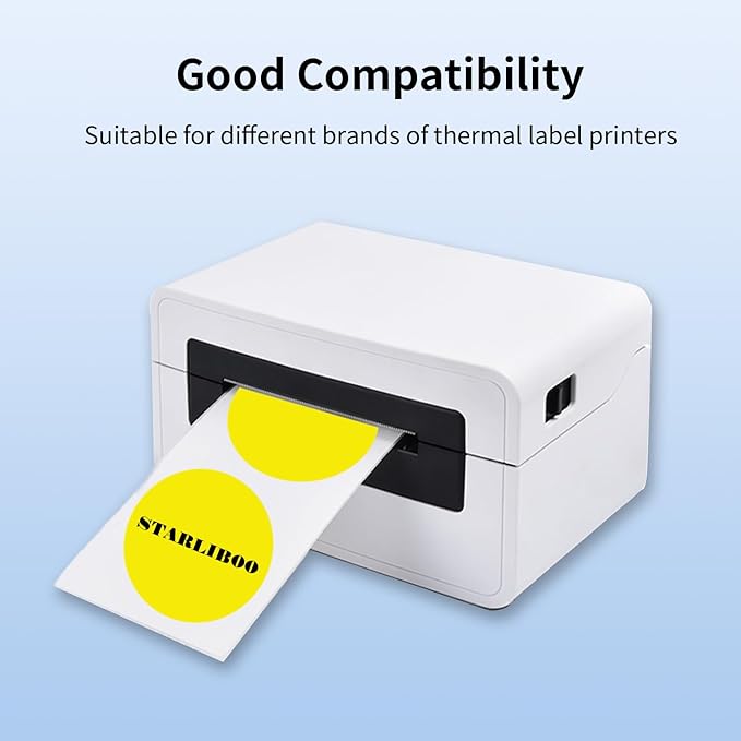 STARLIBOO 2 Inch Round Thermal Sticker Labels, Yellow Thermal Labels Round, Self-Adhesive Round Direct Thermal Stickers Label, Thermal Printer Stickers for Business
