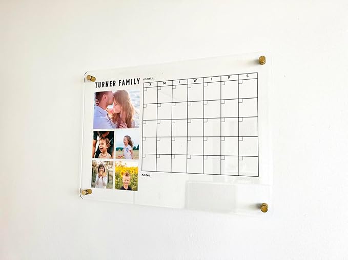 Personalized Wall Calendar with 5 Photos - Monthly Dry Erase Planner, Family Organizer Board, New Home Gift
