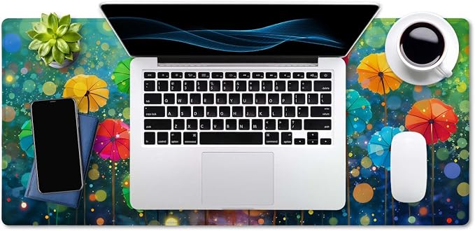 SSOIU Desk Mat, Extended Gaming Mouse Pad 35.5x15.7 in, Large Non-Slip Rubber Base Mousepad with Stitched Edges, Waterproof Keyboard Mouse Mat Desk Pad for Work, Game, Office, Home - Watercolor Floral