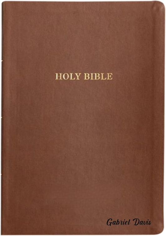 Personalized KJV Holy Bible Brown Faux Leather Thinline Design | Large Print | Custom Name at the Lower Right Side | Gift for Christian & Religious Celebrations