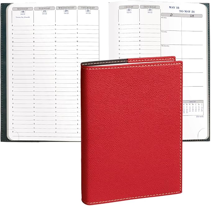 Exacompta 2027 Visual - Weekly/Monthly Planner - 12 Months, Jan. to Dec. - 6" x 8 1/4" - Grained Faux Leather Club Red Cover - Time Management Appointment Organizer