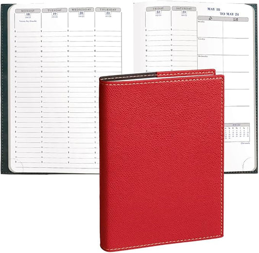 Exacompta 2027 Visual - Weekly/Monthly Planner - 12 Months, Jan. to Dec. - 6" x 8 1/4" - Grained Faux Leather Club Red Cover - Time Management Appointment Organizer