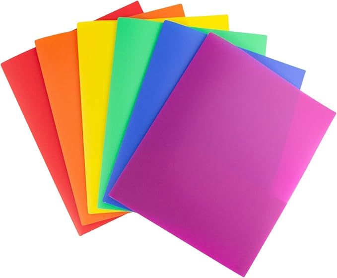 Dunwell Plastic 2-Pocket Folders (24 Pack, Assorted Colors), 8.5x11 Document Folders for School and Office, Heavy Duty Poly, Long Lasting, Includes Labels