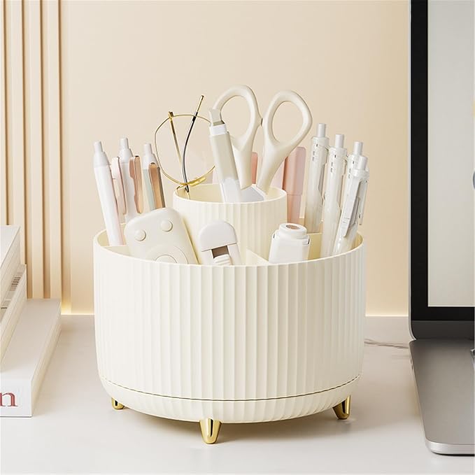 Rotating Desk Stationary Organiser 6 Segments 3 Colors Rotating Pen Holder, Art Supply Organiser for Kitchen