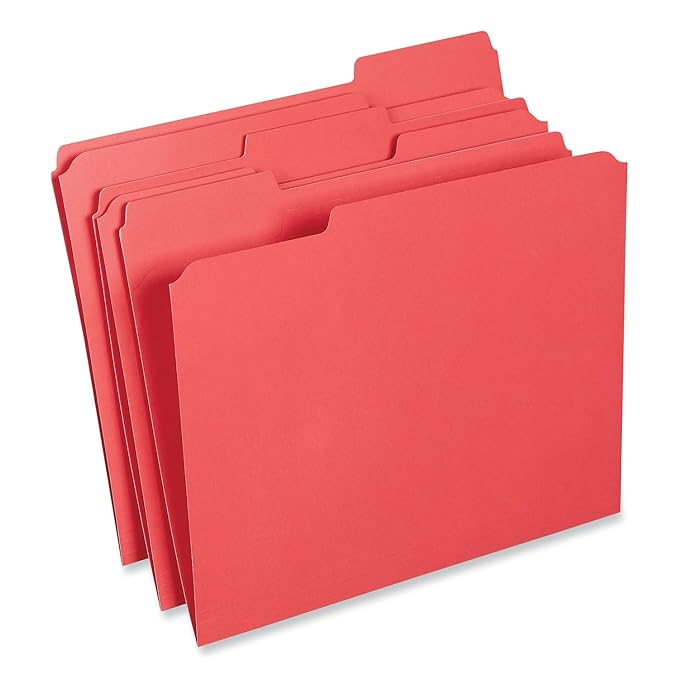 Universal Red Reinforced Top Tab File Folder, Letter Size, 1/3 Cut, Pack of 100