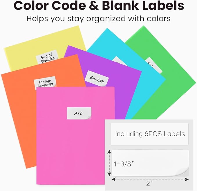 Sooez 6Pack Folders with Pockets, Pastels Colors, Heavy Duty Pocket Folder, Plastic Folders with Pockets, 2-Pocket Folder Bulk, Aesthetic File Folder, Back to School Office Filing Supplies