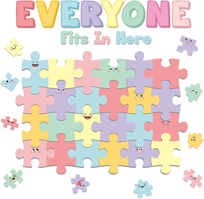Pastel Welcome Bulletin Board Classroom Decoration Macaroon Puzzle Pieces Cutouts Bulletin Board Set for Wall Art Back to School Decor Educational Teacher Student Supplies Class Home Door Decoration