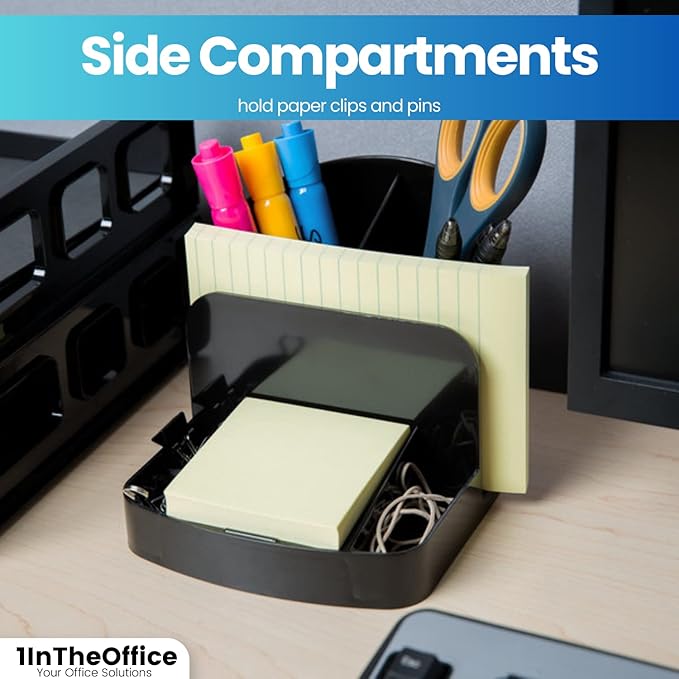 1InTheOffice Office Supplies Desk Organizer, Multifunctional Plastic Desk Storage Organizer,6 Compartments, Black