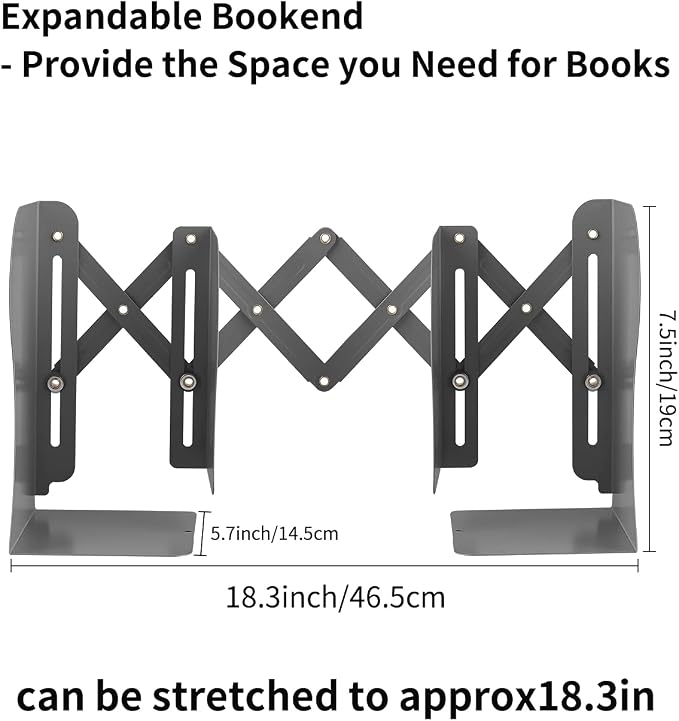 MSDADA Adjustable Bookends, Book Ends for Heavy Books, Expandable Book Organizer for Desk, Shelf, Office, School, for 6 7 8 9 10 11-15 Boys and Girls, Extends up to 19 inches (Grey)