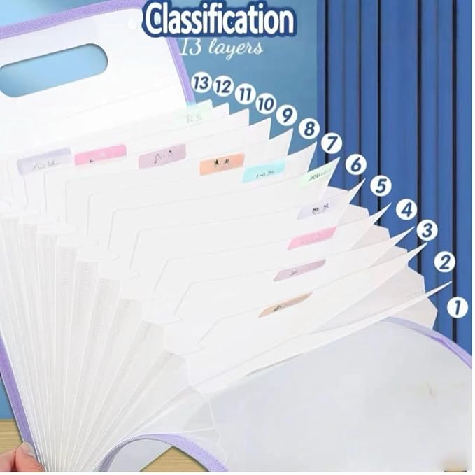 Vertical Accordion File Folder,13 Pockets Expanding File Organize with Labels,A4 Letter Size Paper Document Receipt Organizer Accordion Filing Folder for Classroom, Home,Office.(Purple)