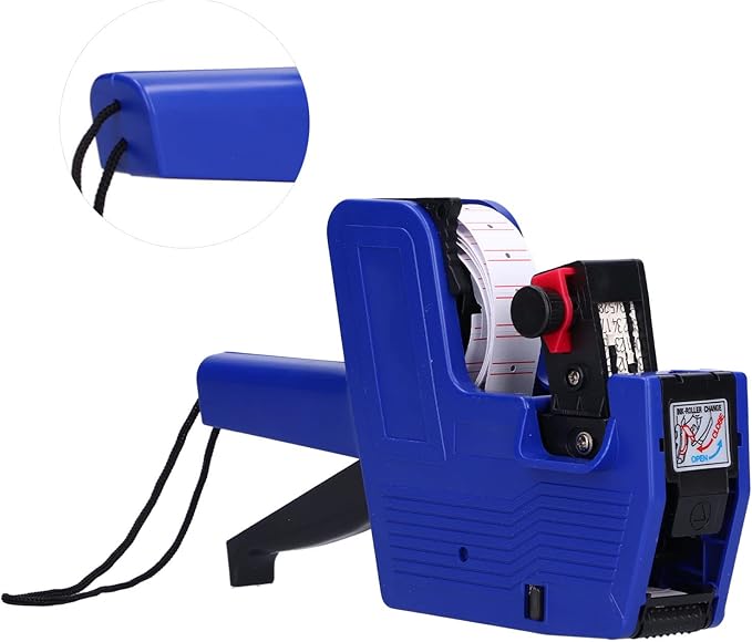 Price, Label Applicator Price Tag 8 Digits Price Tag Coding Machine with 10pcs White Red Lines Sticker Labels + Ink Blue