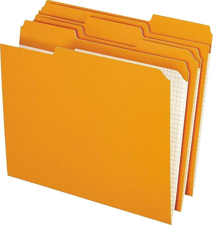 Pendaflex Color File Folders with Interior Grid, Letter Size, Orange, 1/3 Cut, 100/BX (R152 1/3 ORA)