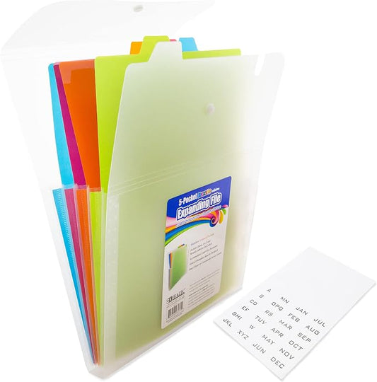BAZIC Products 5-Pocket Vertical Expanding File, Letter Size, Accordion Poly Body, for School Office Documents