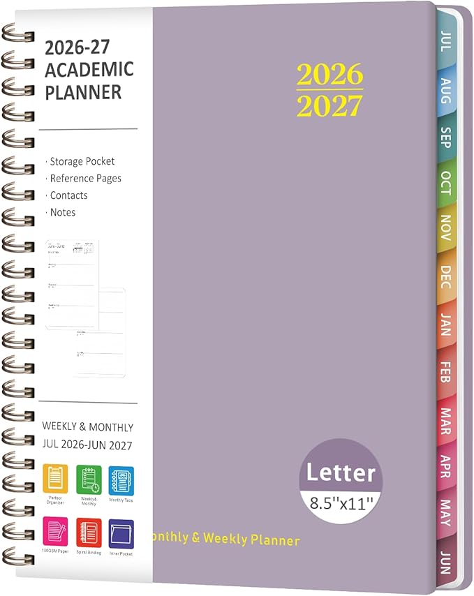 Planner 2026-2027, Weekly and Monthly Academic Planner, July 2026 - June 2027, Hardcover Calendar Agenda Book for School Year Planning, School Supplies for Teacher and Student, Letter Size(8.5'' x 11'')