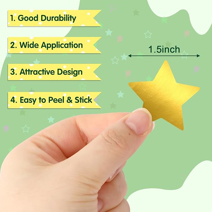 SANNIX Gold Star Stickers,1.5 Inch Gold Star Stickers for Kids Reward Metallic Foil Labels 500Pcs Stars Sticker for DIY Crafts Classroom Teachers